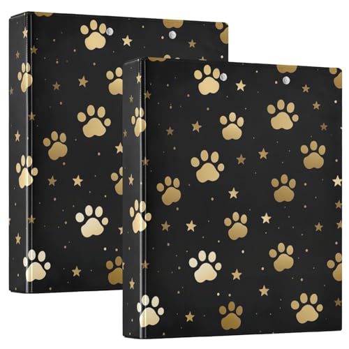 Emelivor Golden Dog Paw Footprint 3 Ring Binder 1.5 Inch Rings View Binders Holds 200 Sheets 2 Inch Binder for Letter Size Paper Binder Organizer for Home School Office Supply, 2 Pack - color: Golden Dog Paw Footprint