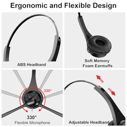 Voistek USB Headset with Microphone for PC & Laptop, Wired Mono Computer Headset with Noise Cancelling Microphone,in-Line Volume Control for Teams, Zoom, VoIP,Skype - style: Single Ear