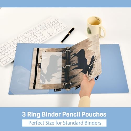 Moose Brown Pencil Pouch for 3 Ring Binder Pencils Bag Pencil Case with Zipper Clear Window for School Office 2 Packs - color: Moose Brown Wood