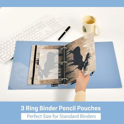 Moose Brown Pencil Pouch for 3 Ring Binder Pencils Bag Pencil Case with Zipper Clear Window for School Office 2 Packs - color: Moose Brown Wood