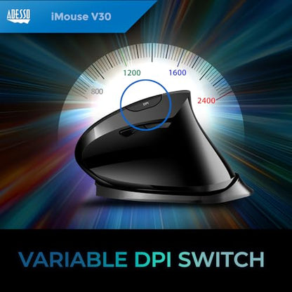 Adesso iMouse V30 Wireless Adjustable Vertical Ergonomic Mouse with Customizable Angles and DPI Switch - Advanced Optical Sensor Technology, Reduces Wrist Strain, 2.4GHz USB Receiver, TAA-Compliant
