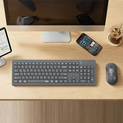 MEETION Wireless Keyboard and Mouse, Silent Bluetooth Keyboard Mouse Set, 2.4G/Bluetooth Full-Sized Computer Keyboard, Gray - color: Gray