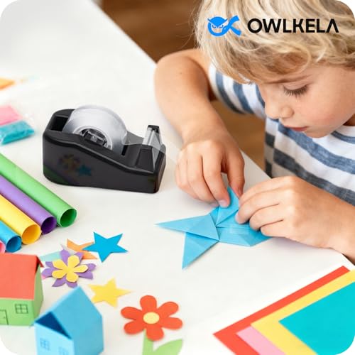 OWLKELA Lightweight Desktop Tape Dispenser, Non-Skid Base Tape with Dispenser, Ideal for Office, Home and School, 1 Pack Tape Holder with 8Pcs Transparent Tape, 0.71 Inch x 1000 Inches, Black - color: Black, size: 1 Pcs