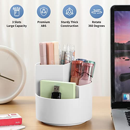 Desk Pencil Pen Holder, 3 Slots 360-Degree Spinning Organizers, Desktop Storage Stationery Supplies, Cute Cup Pot for Office, School, Art Supply, Kids - Gray - color: Gray