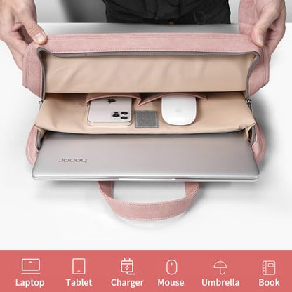 360° Protective Laptop Shoulder Bag Sleeve Case for 13-14.2 inch Notebooks, Compatible with 14 inch New MacBook Air Pro Max M4 M3 M2 M1, HP, Dell, Asus, Acer, with Airbags, Handle, Pink - color: Pink, size: 13-14.2