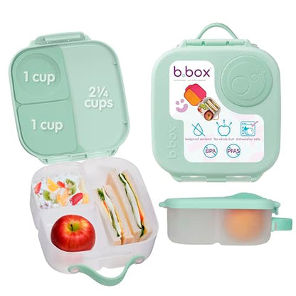 b.box Mini Lunch Box Kids | 4.25 Cup Leak Proof Bento Box for Kids Ages 3+ | 3 Compartment Snack Containers, School Lunch Container, Dishwasher Safe, BPA-Free, PFAS-Free - Spearmint - color: Spearmint, size: 1-pack