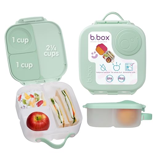 b.box Mini Lunch Box Kids | 4.25 Cup Leak Proof Bento Box for Kids Ages 3+ | 3 Compartment Snack Containers, School Lunch Container, Dishwasher Safe, BPA-Free, PFAS-Free - Spearmint - color: Spearmint, size: 1-pack