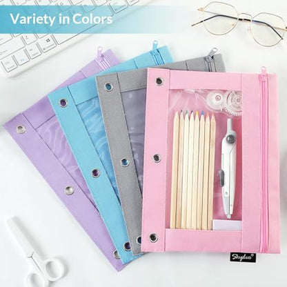 SKYDUE Pencil Pouch for 3 Ring Binder, Zipper Pencil Pouches for Girls Boys, Clear Window Pencil Case for Binder, Binder Pencil Pouch, Pencil Bag with Zipper,Pink & Purple - color: Pink&purple