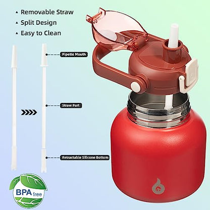BJPKPK Insulated Water Bottles with Straw, 20 oz Cute Water Bottles with Handle, BPA Free Stainless Steel Metal Jug, Easy Carry Flasks for Men & Women, Red - color: 20 ozRed, size: 20 Ounces