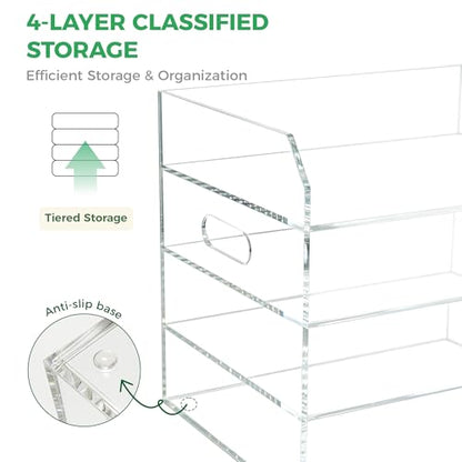 Paper Tray Organizer for Desk, 4 Tier Acrylic Desk Organizers and Accessories, One-Piece Integrated A4 Paper Organizer with Handles, Crystal-Clear Letter Tray & Office File Holder, Books Notes - size: 4-Tier-Horizontal