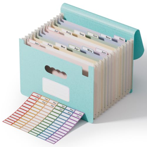 ThinkTex 12-Pocket Accordion File Organizer, Letter & A4 Size, 16 Colors | for Paper Receipts, Bills&Taxes Organizer, Portable Letter/A4 Size Document Holder for School, Office, Home - color: Sky Blue