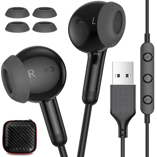USB Headphones 7.5FT Long Cord Computer Headset Wired Earbuds Lightweight In-Ear Noise Isolation Hifi USB A Earphone with Mic Mute Volume Control for Chromebook PC Laptop Destop for Dell School Office