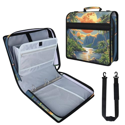 Summer Plam Sea Zipper Binder, 3 D-Ring Expanding File Folder with Handle & Adjustable Shoulder Strap, 400 Sheets Capacity Multi-Pocket Organizer for 13 Inch Laptop - color: Summer Plam Sea