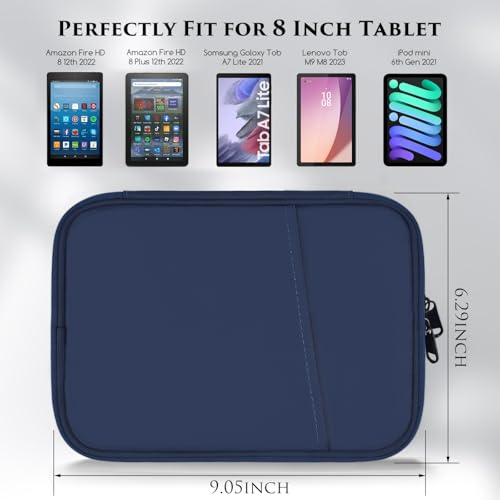8 Inch Tablet Sleeve Carrying Case for 8" Amazon Kindle Fire 8/Fire 8 Plus, 8.7" 8" Samsung Galaxy Tab A9/Tab A7 Lite/Tab A, 8.3" 7.9" iPad mini 7 6 5 4 3 2 1, Lenovo Tab M9 M8 Protective Bag(Blue) - color: Blue, size: 8 Inch