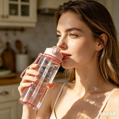 Motivational Time Marker Water Bottle, BPA-Free Leakproof Sports Water Bottle with Straw for Gym Fitness
