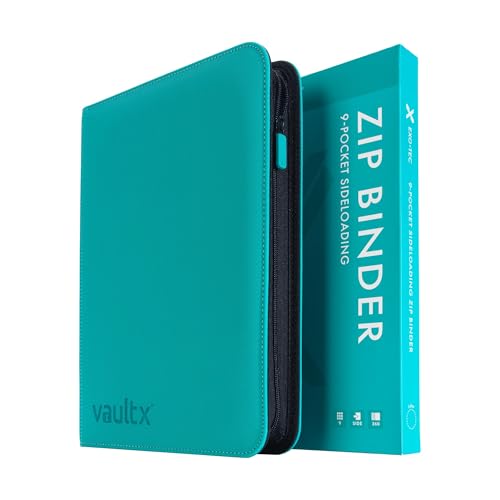 Vault X 9 Pocket Zip Trading Card Binder 360 Cards Exo-Tec (Teal) | Holds 360 standard-size TCG cards in 20 side-loading 9-pocket pages. Padded, water-resistant Exo-Tec cover. - color: Teal, size: 6.8cm x 9.7cm