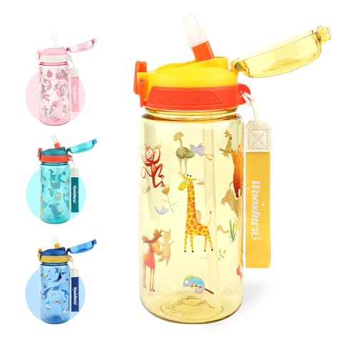 Kids Water Bottle for School or Travel, 20 Oz Durable Plastic Water Bottle with Silicone Straw and Pop-Up Spout Cover, BPA Free & Dishwasher Safe(Forest Animals) - color: Forest Animals, size: 20 oz (1 Pack)