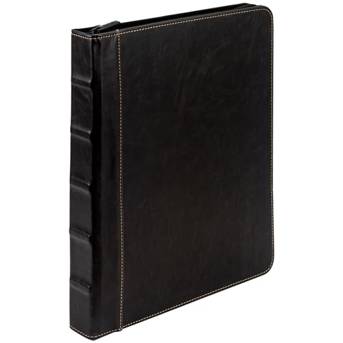 Samsill Vintage Leather Binder, Zippered, 1 Inch Round Ring, Letter Size 8.5x11 Documents, Contrast Stitching, Professional Organizer Portfolio, Planner, Black - color: Black Contrast Stitch, size: 1 Inch, style: Full Size - Zipper