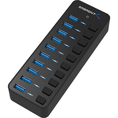 SABRENT 10-Port 60W USB 3.0 Hub with Individual Power Switches and LEDs, Includes 60W 12V/5A Power Adapter (HB-BU10) - size: 10-Port - 10 USB 3.0