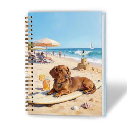XUNLURY Summer Beach Dachshund Notebook, Dachshund Lover Gifts Journal, Weiner Dog Gifts for Women Journal, Coastal Beach Sausage Dog Hardcover Spiral Notebooks, 5.5x8.3 Inch - color: Color_Ba