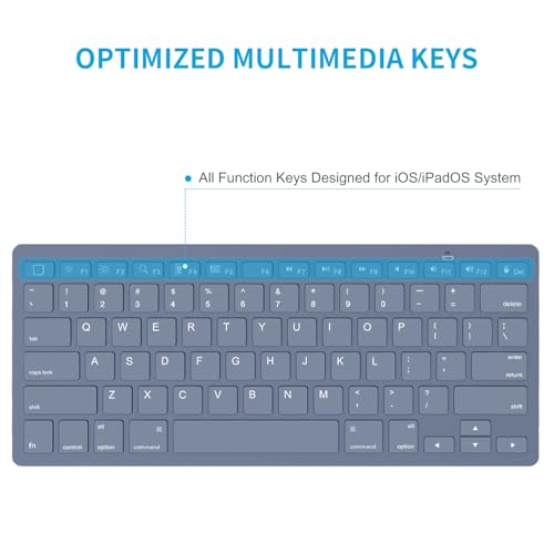 OMOTON Ultra-Slim Bluetooth Keyboard for iPad 11th/10th/9th/8th/7th, iPad Pro/Air/Mini and iPhone Series, Wireless iOS Keyboard with 12 Multimedia Keys for Office, Home, Travel, School, Deep Blue - color: Deep Blue