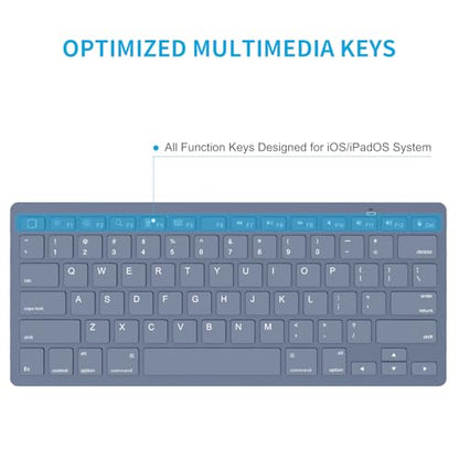 OMOTON Ultra-Slim Bluetooth Keyboard for iPad 11th/10th/9th/8th/7th, iPad Pro/Air/Mini and iPhone Series, Wireless iOS Keyboard with 12 Multimedia Keys for Office, Home, Travel, School, Deep Blue - color: Deep Blue
