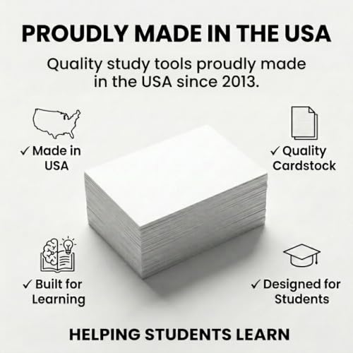 Blank Flash Cards 800 White Unpunched Unruled 2x3.5 271 gsm USA Made | For active recall, vocabulary, homeschooling, language learning, exam prep, and spaced repetition.
