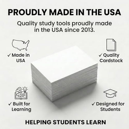Blank Flash Cards 800 White Unpunched Unruled 2x3.5 271 gsm USA Made | For active recall, vocabulary, homeschooling, language learning, exam prep, and spaced repetition.
