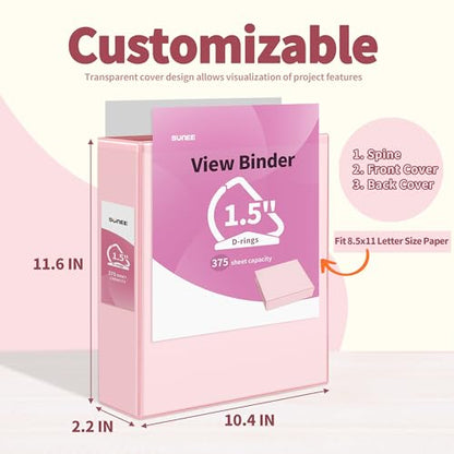 SUNEE 3 Ring Binder 1.5 Inch D Ring, Clear View Binder Three Ring PVC-Free (Fit 8.5x11 Inches) for School or Office Supplies, Assorted Pastel, 4 Pack - size: 1.5 Inch