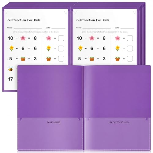 Henoyso 24 Pcs Plastic Folders with Clear Front Pockets Heavy Duty Take Home Back to School Pockets Homework Folders for School Students Parent Teacher Classroom Communication (Purple) - color: Purple