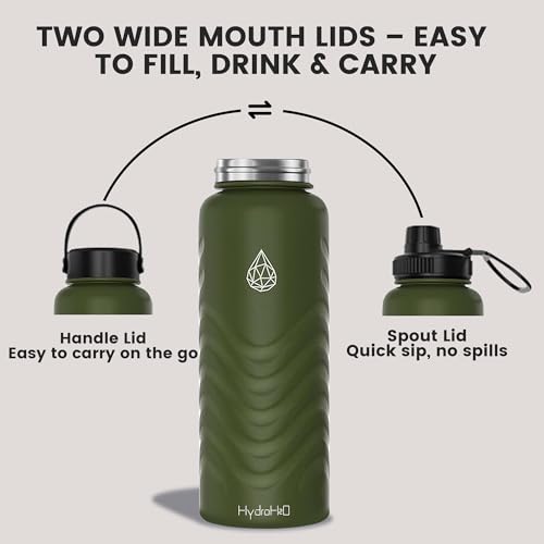 24oz Stainless Steel Insulated Water Bottle, 48H Ice Cold & 24H Hot, Leak-Proof Wide Mouth Lids (Straw & Spout), BPA-Free Bottles, Mens Water Bottle for Gym, Hiking, Travel - Green - color: Green, size: 24 Ounces