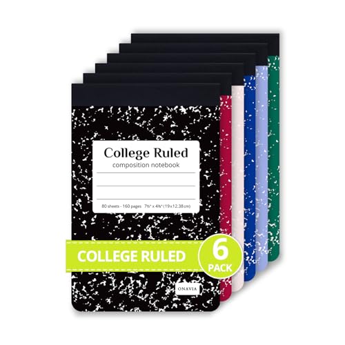 ONAVIA Mini Composition Notebooks, College Ruled, 160 Pages, Assorted | 4.75 x 7.5 in, 80 ct, Small Composition Notebook, Fit in Purse, Topbound Notepad, Marble Comp Books, Notebook for School - color: Assorted Colors, style: 6 Pack