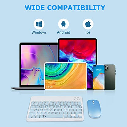 Bluetooth Wireless Keyboard and Mouse Combo,Ultra-Slim Ergonomic Small Rechargeable Bluetooth Keyboard Mouse Gift for Men Women Boy Girl Apple iPad iPhone Samsung Tablet Phone Android PC Computer Mac - color: Blue 2