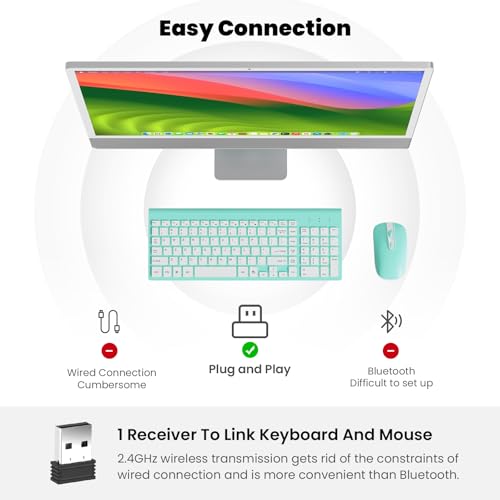 cimetech Wireless Keyboard and Mouse Combo, Compact Full Size Wireless Keyboard and Mouse Set 2.4G Ultra-Thin Sleek Design for Windows, Computer, Desktop, PC, Notebook, Laptop - Blue - color: Blue White