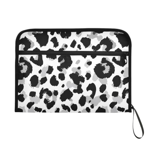 Gredecor 13 Pockets File Folder Organizer A4/Letter Water Resistant Document Bag with Zipper Filing Folder Expanding File Pouch Storage for School Office, Gray Leopard Black Cheetah - color: Gray Leopard Black Cheetah