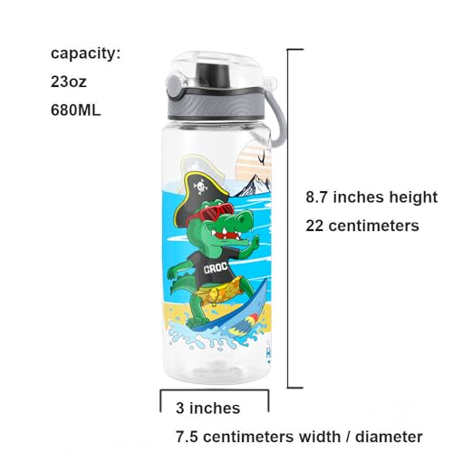 Cute Water Bottle for School Kids Girls, BPA FREE Tritan & Leak Proof & Easy Clean & Carry Handle, 23oz/ 680ml (Croc) - color: Croc