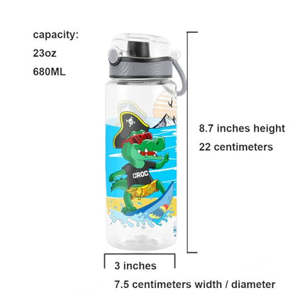 Cute Water Bottle for School Kids Girls, BPA FREE Tritan & Leak Proof & Easy Clean & Carry Handle, 23oz/ 680ml (Croc) - color: Croc