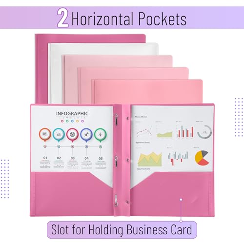 Mr. Pen- Plastic Folders with Pockets and Prongs, 5 Pack, Letter Size | File Folders with Fasteners, 2 Pocket Folder - color: Dusty Rose, size: 5 Pack
