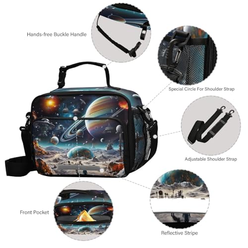 Space Planet Universe Kids Lunch Box Insulated Lunch Bags Cooler Tote Bag with Removable Shoulder Strap for Boy Girl Student 20847713 - color: Space