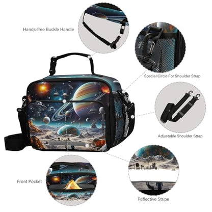 Space Planet Universe Kids Lunch Box Insulated Lunch Bags Cooler Tote Bag with Removable Shoulder Strap for Boy Girl Student 20847713 - color: Space