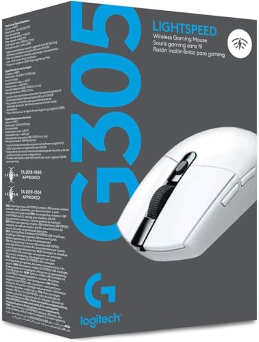 Logitech G305 Lightspeed Wireless Gaming Mouse, Hero Sensor, 12,000 DPI, Lightweight, 6 Programmable Buttons, 250h Battery, On-Board Memory, Compatible with PC, Mac - White - color: White, style: Classic