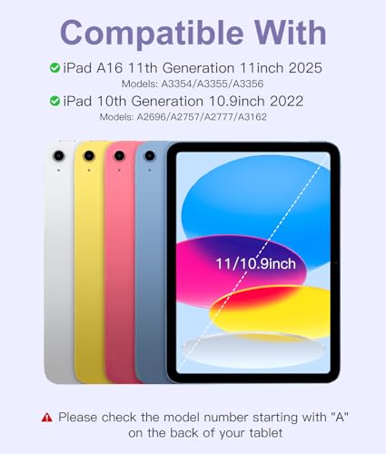 Hamile for iPad 11th 10th Generation Case with Keyboard - 7 Colors Backlit Wireless Detachable Folio Keyboard Cover with Pencil Holder for iPad 11-inch A16 2025 10th Gen 10.9 Inch 2022 (Lavender) - color: Lavender
