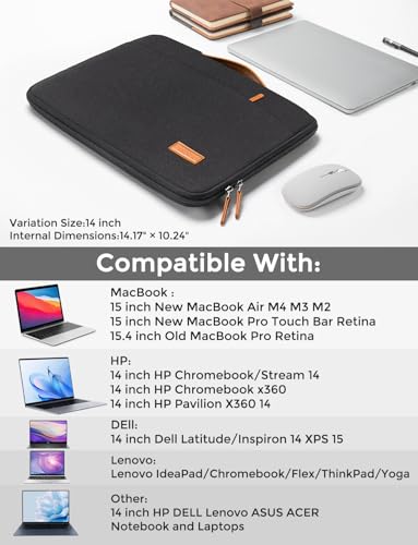 DOMISO 14 inch Laptop Case Sleeve Protective Cover Compatible with 15 inch MacBook Air M4 M3 M2,MacBook Pro,14-15 inch HP Dell ASUS Lenovo Chromebook,Waterproof Computer Cases Bag with Handle,Black - color: Black, size: 15" for Macbook Air