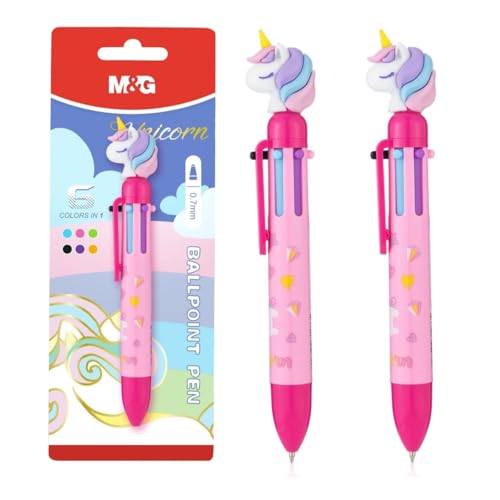 M&G 2PC Multicolor Pens, 6-in-1 Colored Ballpoint Pens 0.7mm Fine Point Smooth Writing for Work School & Office - style: Cute