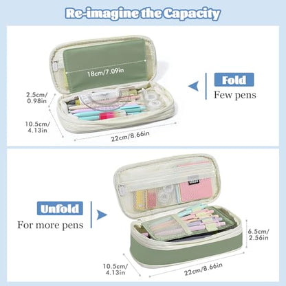 MoKo Large Capacity Pencil Case, Aesthetic Pencil Pouch Bag with Zipper, Cute Pen Case Stationery Organizer Holder for Office/School Supplies, Back to School Gift, Green - color: Green-1 Pen Case