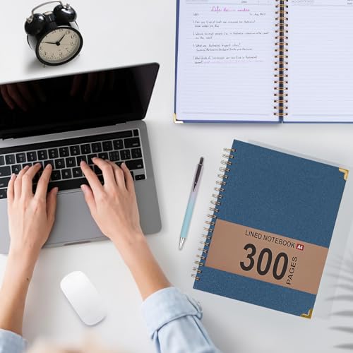 Hardcover Leather Spiral Notebook 8.5" x 11" with Removable Dividers, 300 Pages 5 Subject College Ruled Notebook for Work with Tabs, A4 Spiral Journal for Women Men, School Students Note Taking, Navy - color: 5 Subject Navy