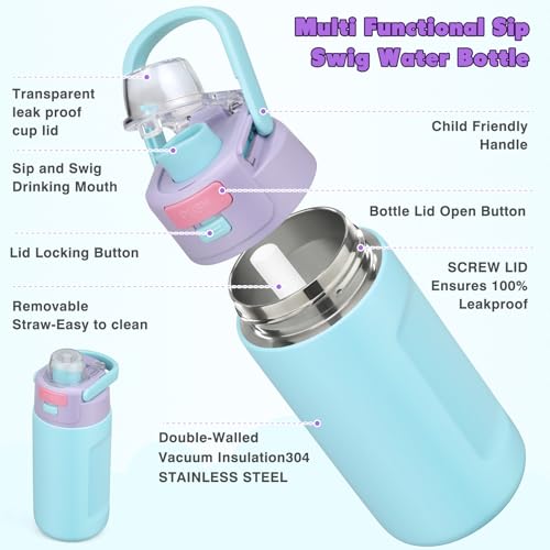 Bento Lunch Box for Kids with 7oz Soup Thermo,Insulated Stainless Steel Kids Water Bottle with Straw and Insulated Lunch Bag,Leak-Proof Lunch Food Container with Ice Pack for School(Purple) - color: Purple