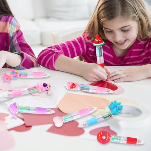 Vellibring 24PCS Valentines Fun Pens 0.7mm Cute Animal Multicolor Ballpoint Pens Retractable 4 Colors in One Valentines Stationery Party Favors School Supplies Students Rewards - style: Valentines-24pcs