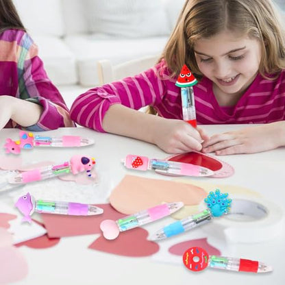 Vellibring 24PCS Valentines Fun Pens 0.7mm Cute Animal Multicolor Ballpoint Pens Retractable 4 Colors in One Valentines Stationery Party Favors School Supplies Students Rewards - style: Valentines-24pcs