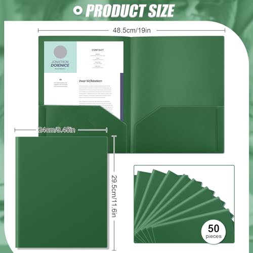 Gueevin 50 Pcs Plastic Folders with Pockets, Back to School Two Pocket Folder Fit Letter Size, Heavy Duty School Business Card Holder for Home Office, 11. 61 x 9. 45 Inches (Dark Green) - color: Dark Green